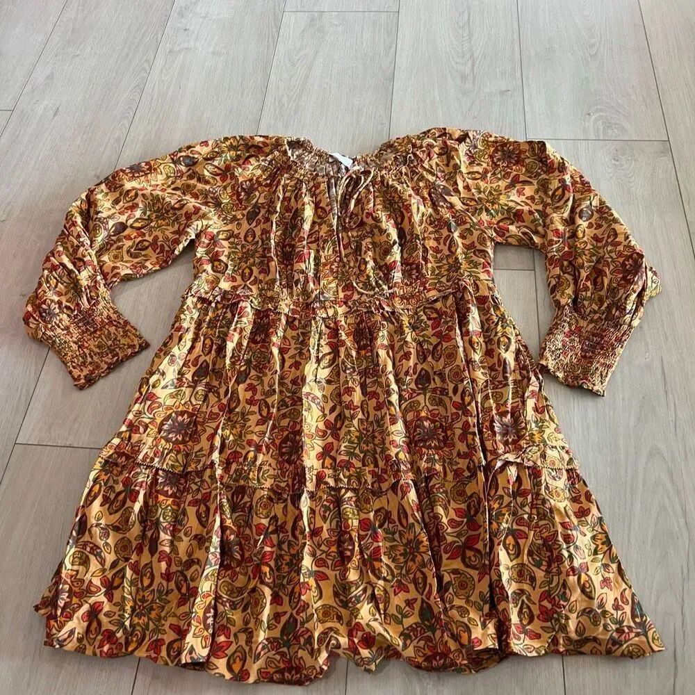 House of Harlow 1980 Tired Mini Dress Avivah Nude Orange AVIVAH NUDE Split Neck
